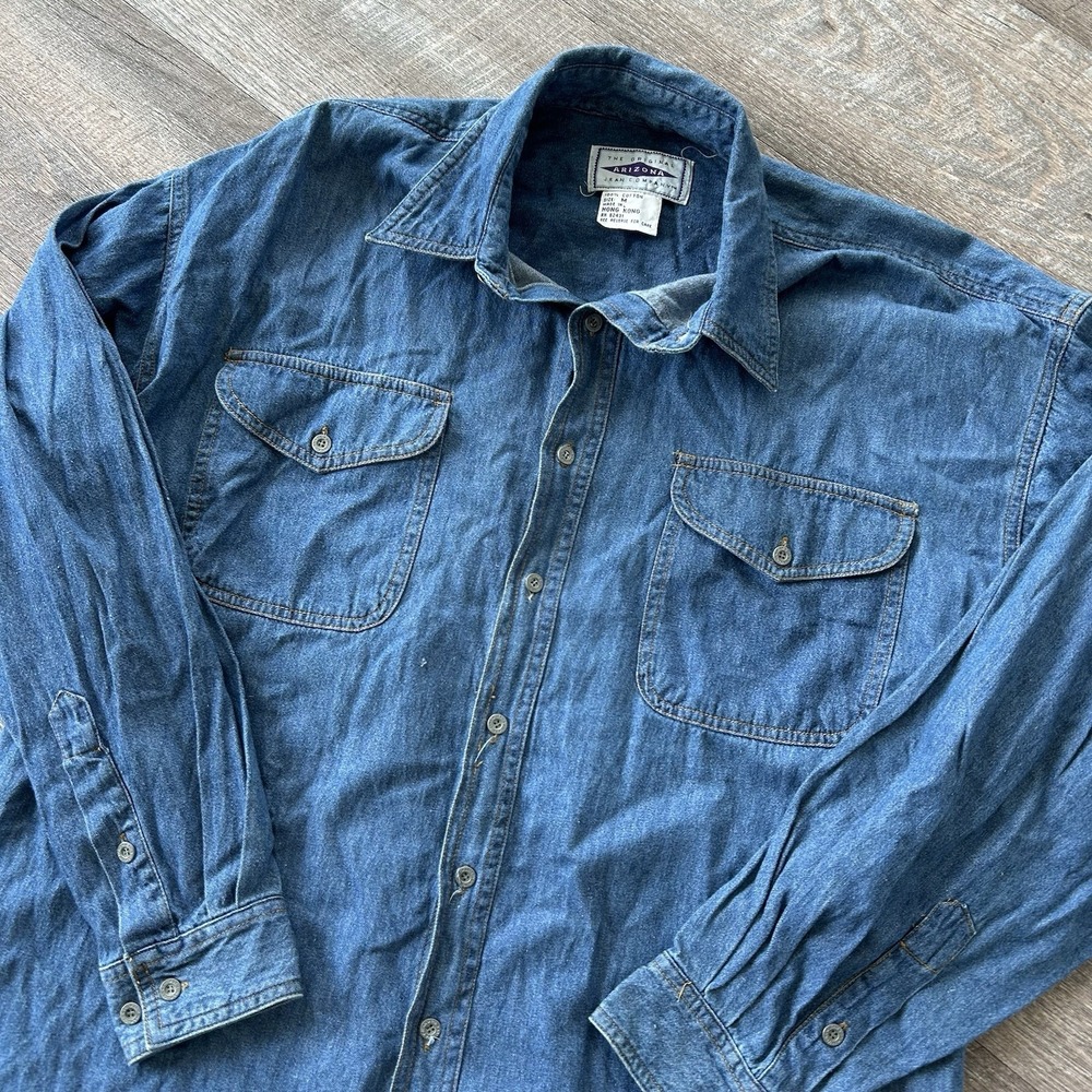 Vintage Arizona Jean Company Denim Button Down Shirt Mens XL Extra Large 90s Y2K